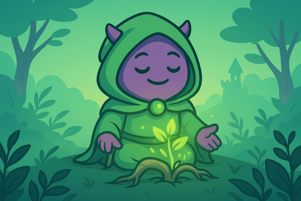 Gamy, das sympathische Maskottchen von Gamifikator als Druide