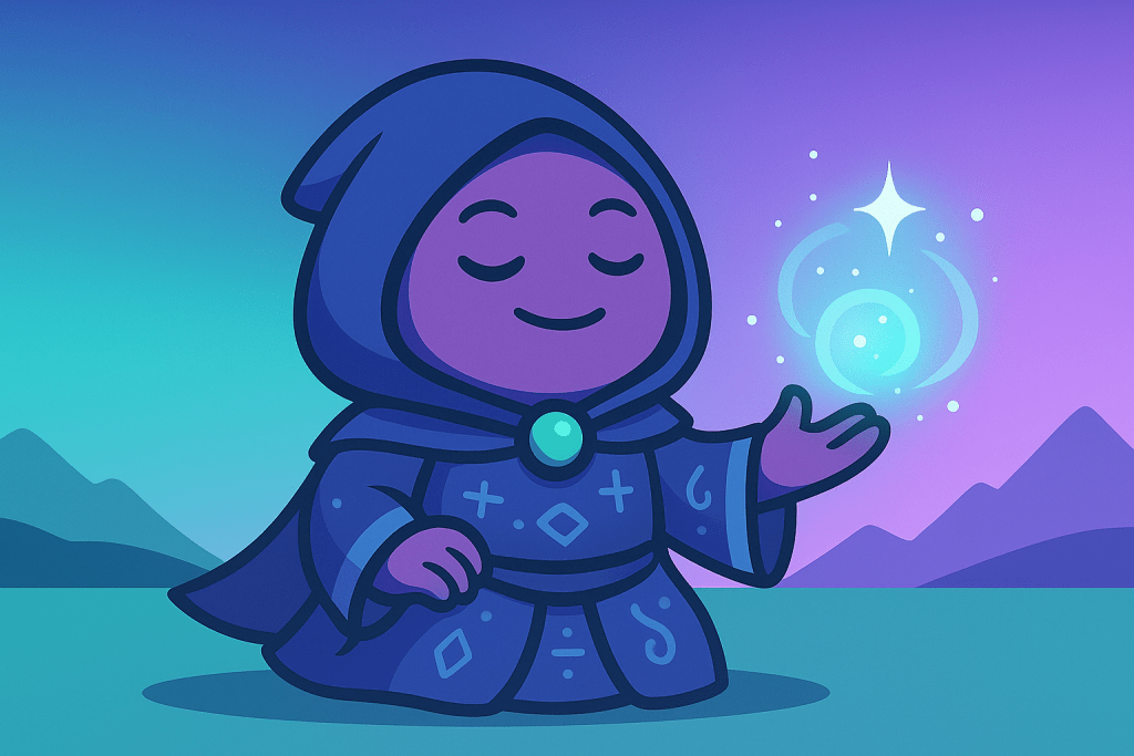 Gamy, das sympathische Maskottchen von Gamifikator, als Magier