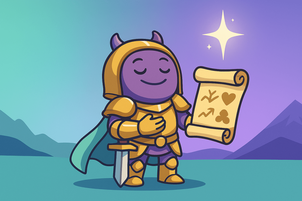 Gamy, das sympathische Maskottchen von Gamifikator als Paladin