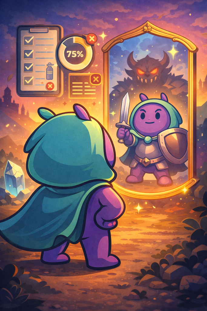 Gamy sieht im Spiegel, dass die Schattenmonster immer da sind.